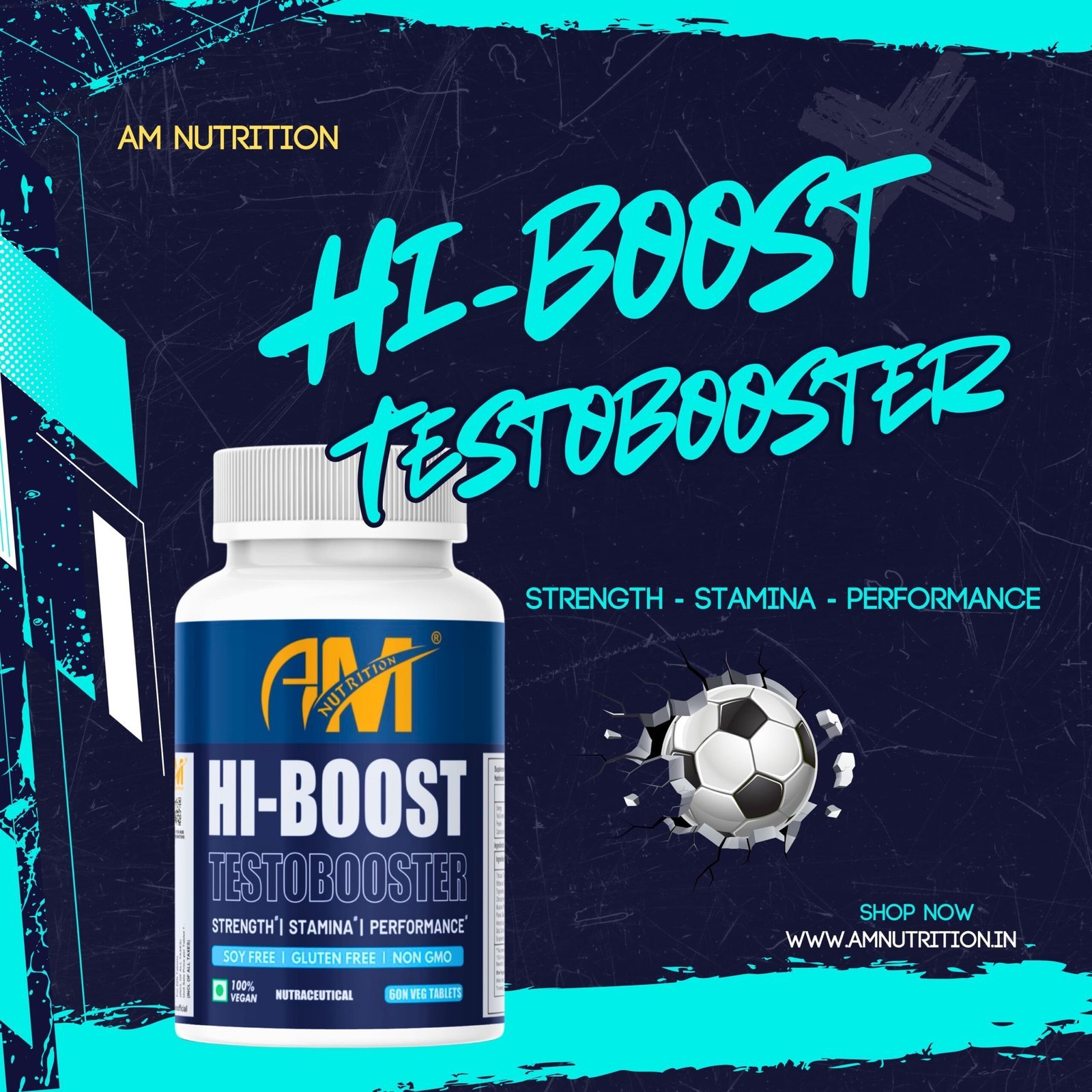 AM Nutrition HI-BOOST Testobooster | Natural Testosterone Booster for Men | Strength, Stamina & Performance | 60 Vegan Tablets | Non-GMO, Gluten-Free, Soy-Free - Image 4