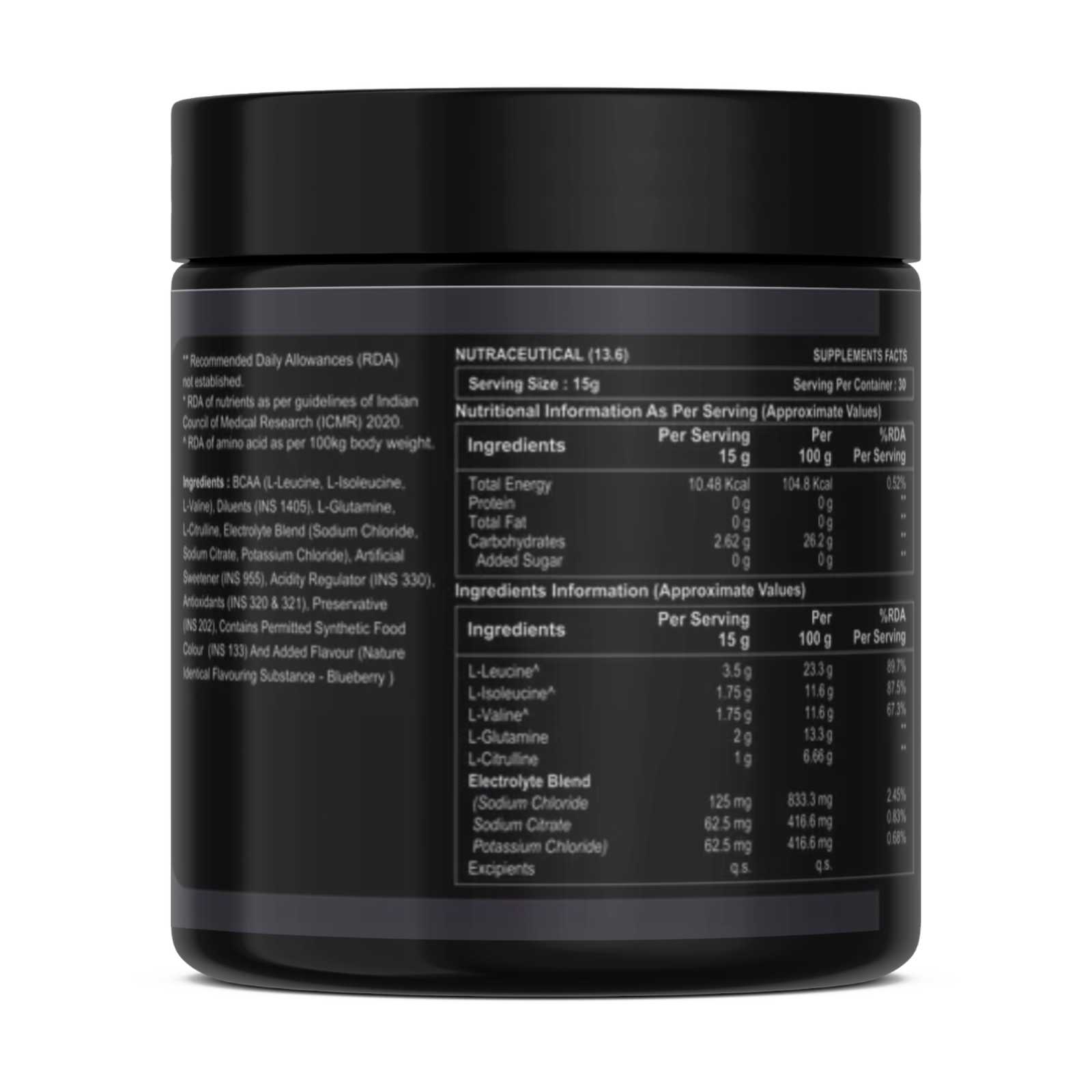 BCAA Powder | 7g BCAA 2:1:1 Ratio | 2g L-Glutamine | 1g L-Citrulline | For Muscle Recovery & Endurance, Intra workout | Zero Sugar | 30 Servings, 450g - Image 3