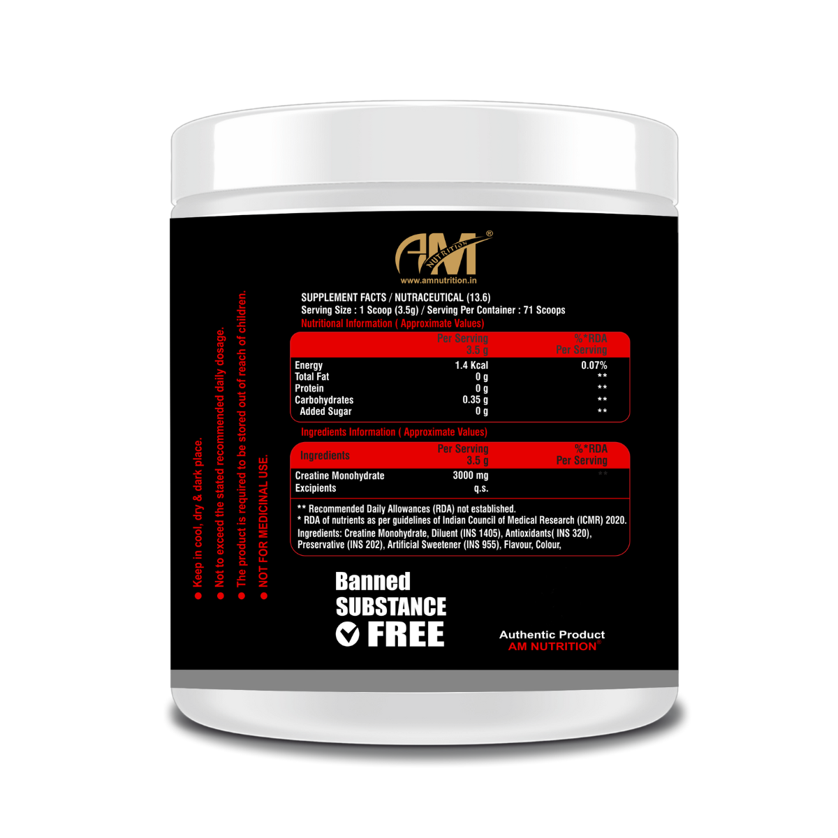 CREA-8 Monohydrate Creatine Powder |100% Creatine, 3000mg per serve | Supports Athletic Performance & Power | Green Apple Flavored, 71 Servings (250gm Pack) - Image 3