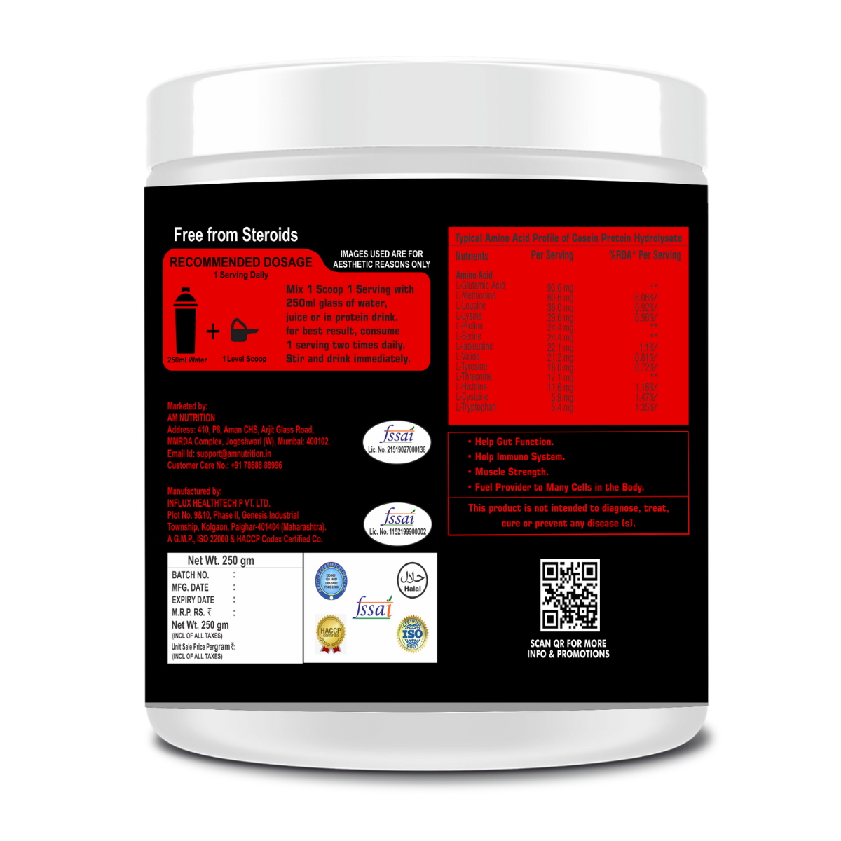L- Glutamine 4500mg with 500mg of Casein Protein-Hydrolysate (50 Servings) - Image 3