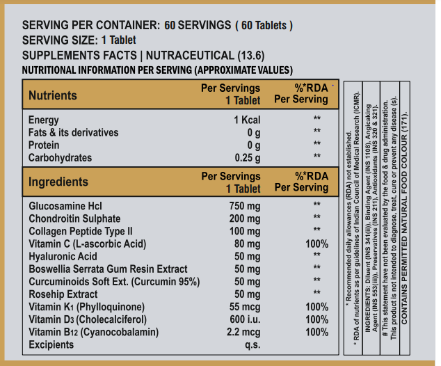AM Nutrition Joint Care with Glucosamine, Chondroitin, Collagen & Powerful Herbs | 60 Tablets | Supports Joint Flexibility, Bone Health, and Cartilage Elasticity | 1330mg Per Serving - Image 5