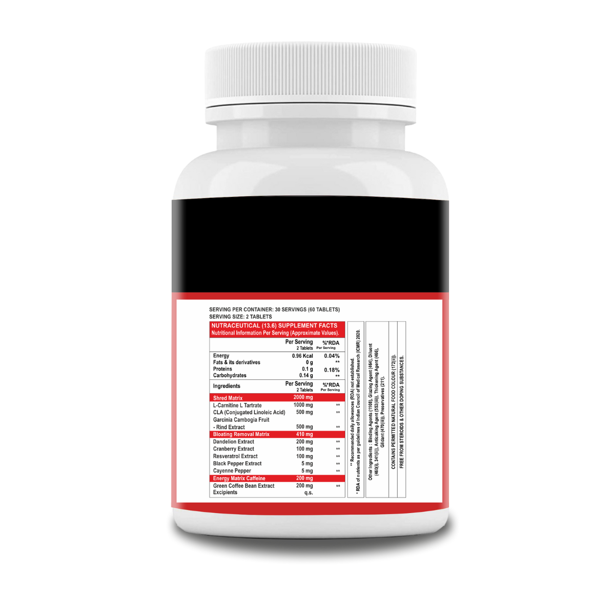 Shred Cut Formula with 1000mg L-Carnitine & L Tartrate | CLA | Green Coffee Bean Extract | Garcinia Cambogia (60 Veg Tablets) - Image 3