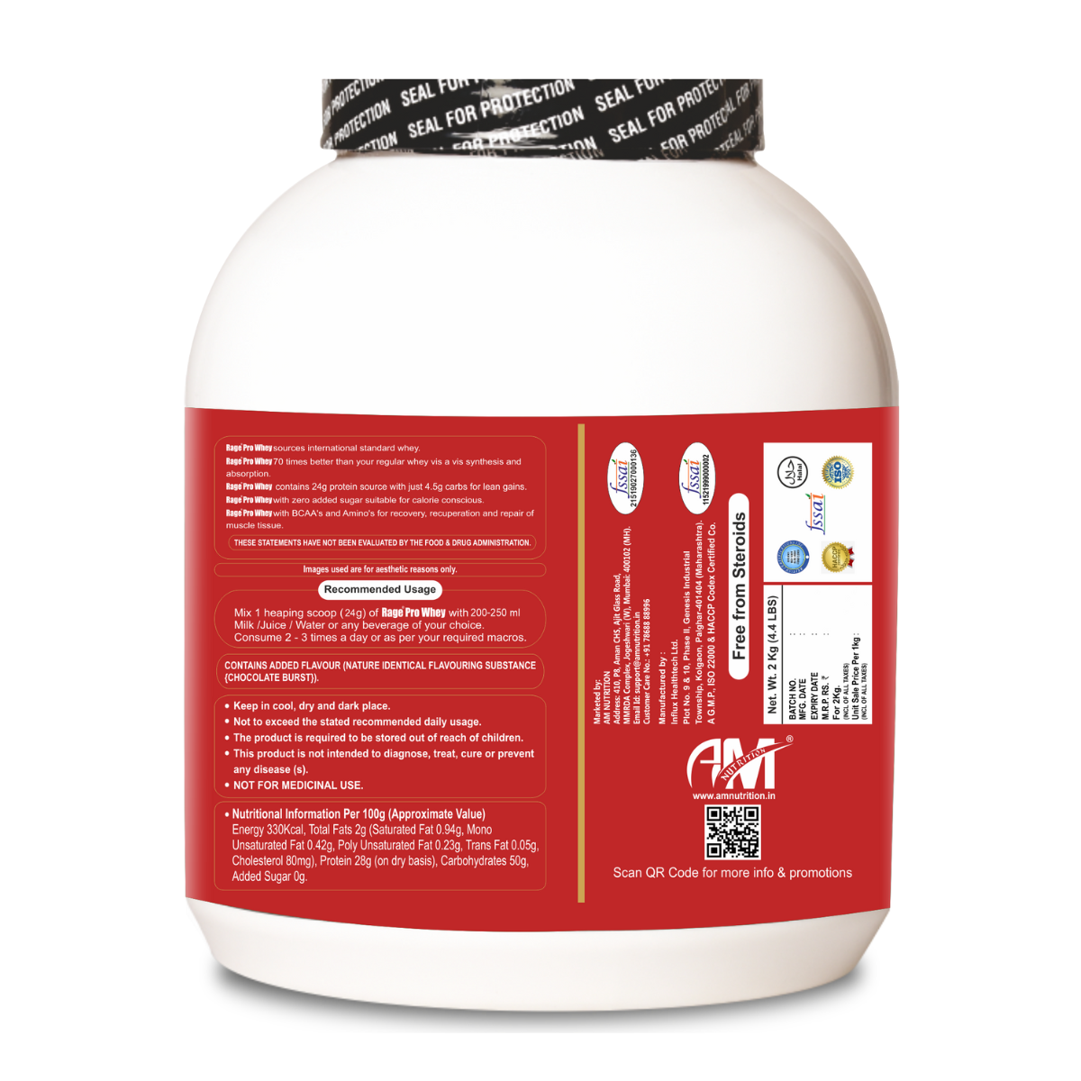 Rage Pro Whey (2kg) | 24g Protein | 5.5g EAA+BCAA | 2g Glutamine | 0g Sugar | Muscle Growth | Muscle Recovery (66 Servings) - Image 2