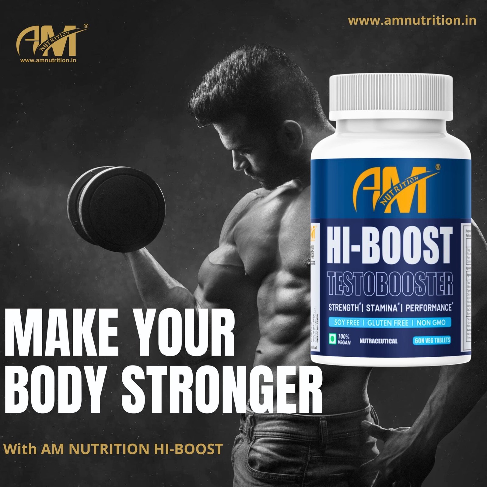 AM Nutrition HI-BOOST Testobooster | Natural Testosterone Booster for Men | Strength, Stamina & Performance | 60 Vegan Tablets | Non-GMO, Gluten-Free, Soy-Free - Image 5