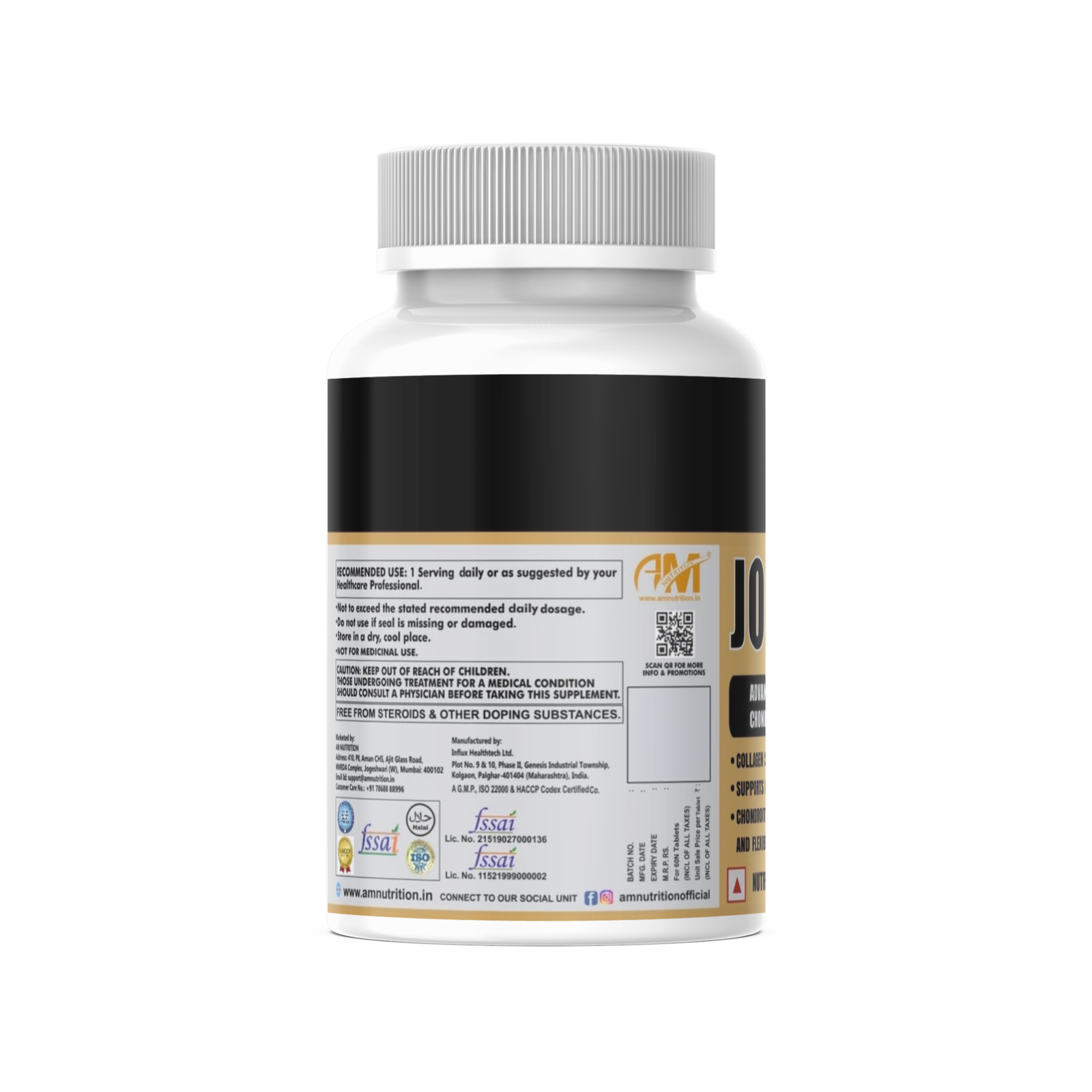 AM Nutrition Joint Care with Glucosamine, Chondroitin, Collagen & Powerful Herbs | 60 Tablets | Supports Joint Flexibility, Bone Health, and Cartilage Elasticity | 1330mg Per Serving - Image 3