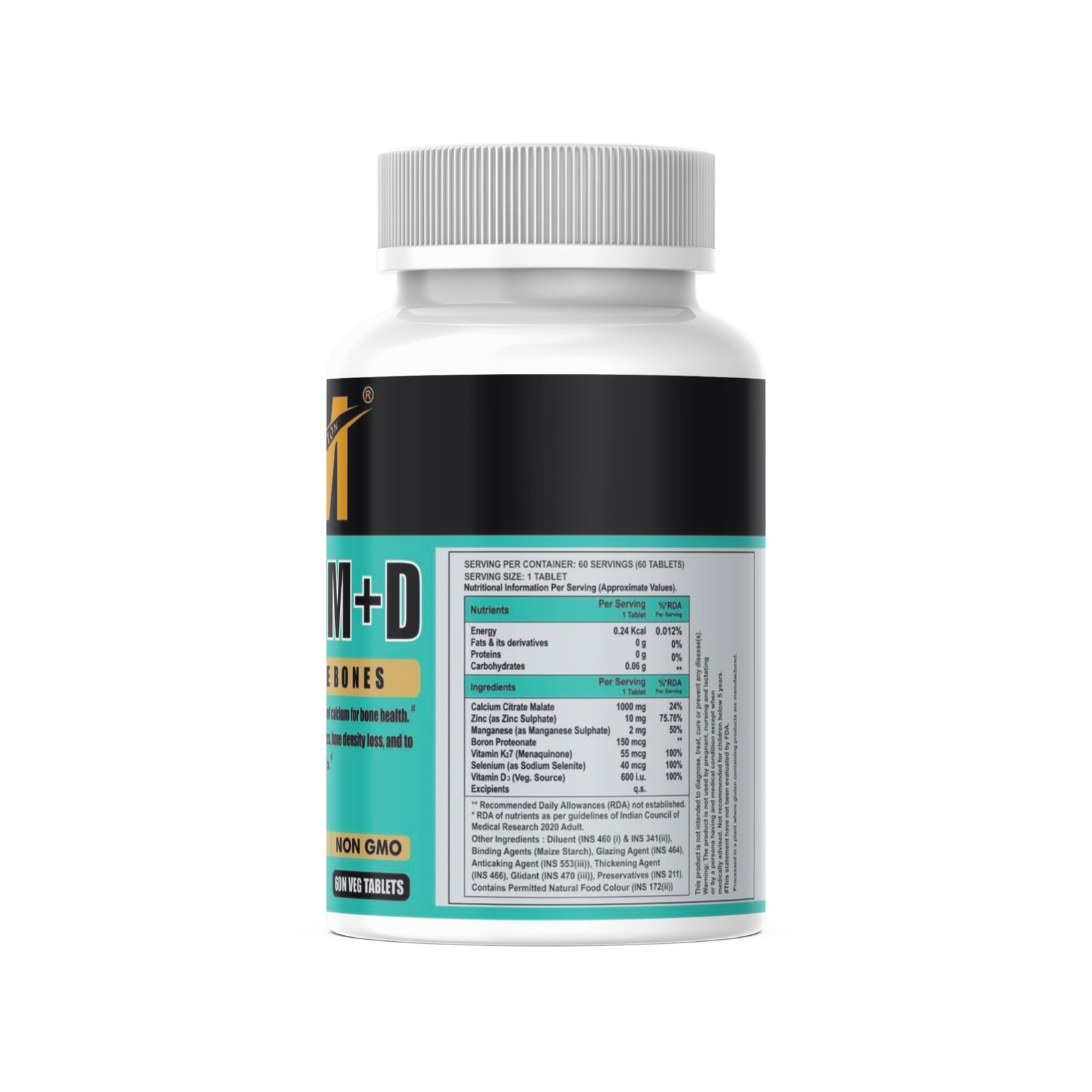 Calcium Tablets for Women and Men with Vitamin D3, Vitamin K2-MK7, Magnesium, Zinc (60 Veg Tablets) - Image 2